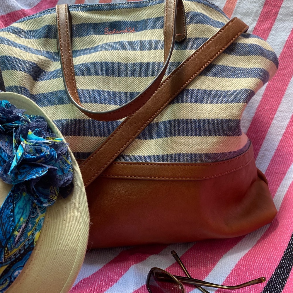 Splendid striped Canvas and Leather large tote bag